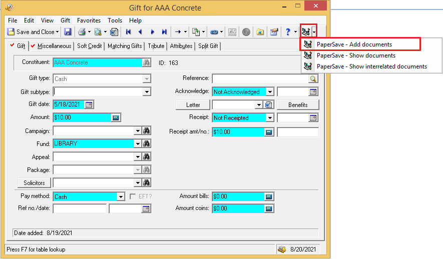 Add document option from Records Section